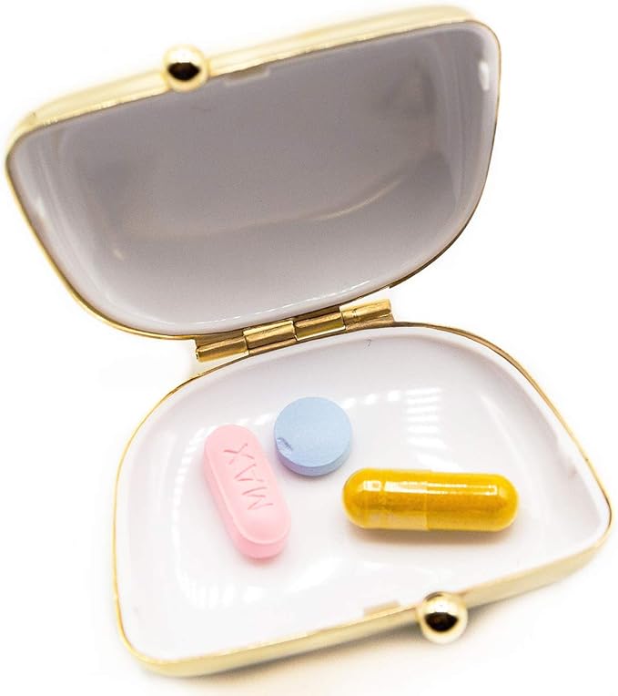 Gold Classic Purse Shaped Pocket Purse Portable Travel Pill Box & Medicine Organizer (1 Large Compartment)