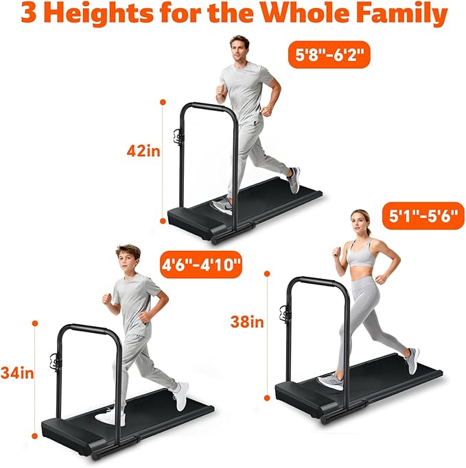 Handle Bar for Walking Pad Only, Suitable for Walking Pad up to 19.7" Wide, Adjustable Treadmill Handlebar Height from 34" to 42", Tall People Friendly, Extended Base, with Cup Holder, Black