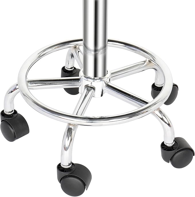 Round Rolling Bar Stool PU Leather with Wheels and Foot Rest, Height Adjustable Task Work Chair for Salon Spa Office Chairs