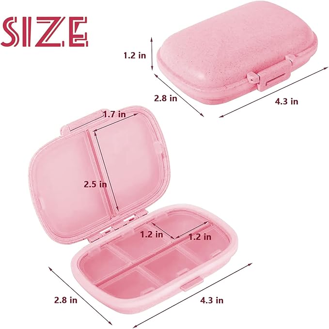2PCS INVODA Pill Organizer Travel Pill Box 8 Compartments Moisture Proof Small Pill Case for Pocket Purse Daily Pill Container Portable Medicine Fish Oil Vitamin Holder