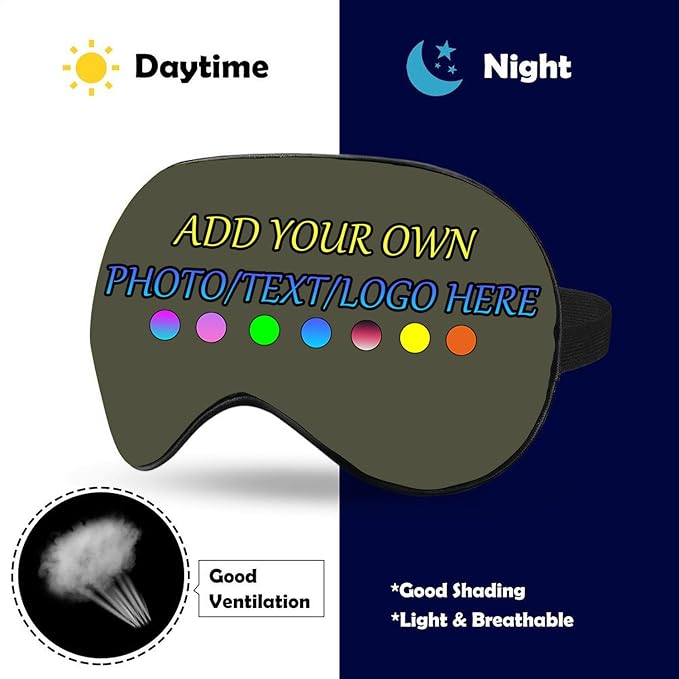 Personalized Eye Mask, Custom Eyeshade Blindfold Add Your Design Image Text Customized Eye Cover with Adjustable Strap for Sleeping Travel Work Naps Blocks Light, Yellow Green