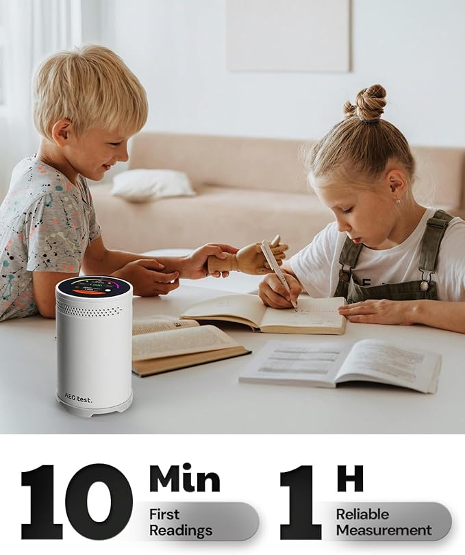 HOUND-3699 Radon Detector with High-Sensitivity Sensor, 10-Minute Measurement Updates, Audible & Visual Alarms, Touchscreen Color Display, Long-Term Radon Monitoring for Home - White