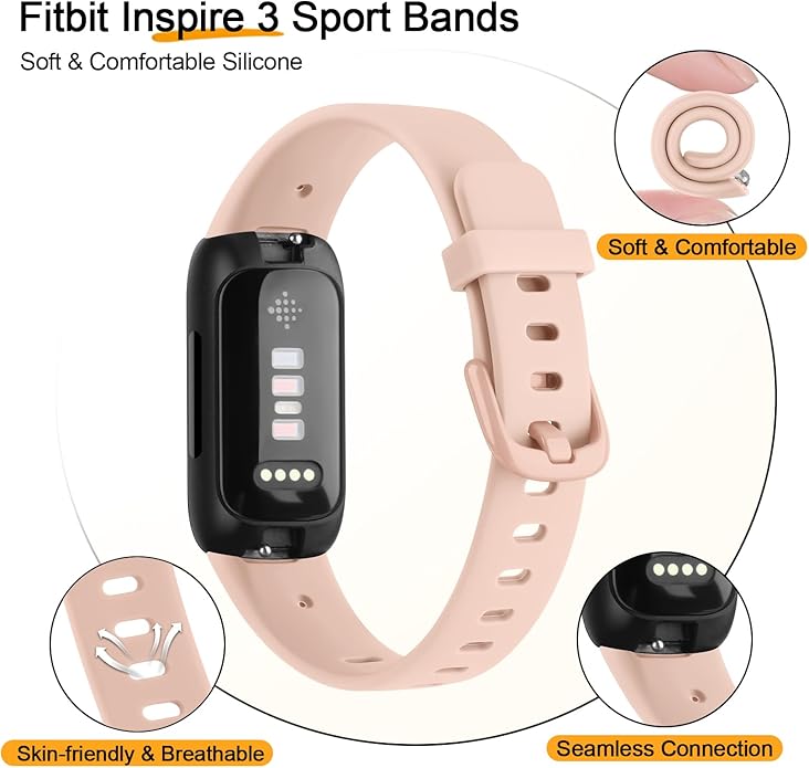 6-Pack Bands for Fitbit Inspire 3 Bands for Women Men, Soft Silicone Adjustable Wristband Replacement Straps Compatible with Fitbit Inspire 3 Fitness Tracker