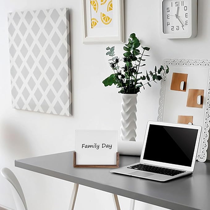 Desktop Glass Dry Erase White Board with Walnut Wood Base, Memo Whiteboard, Writing Note Pad, Mini Glassboard for Tabletop Display(Walnut Base,White Glass)