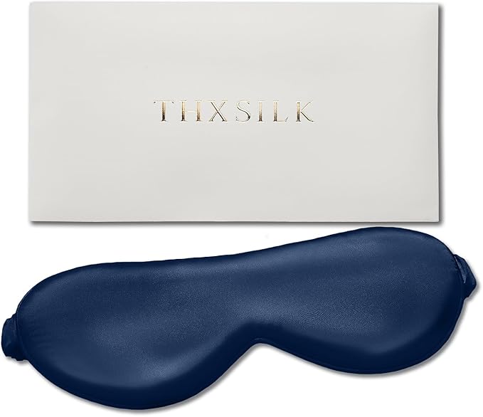THXSILK 6A+ Grade 25 Momme Silk Sleep Mask, 100% Mulberry Blackout Eye Mask for Sleeping, Soft Lightweight Silk Eye Cover for Women, Men, Travel, Nap, Airplane(4.7×27.5inches, Navy Blue)