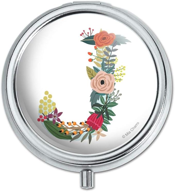 Letter J Floral Monogram Initial Pill Case Trinket Gift Box