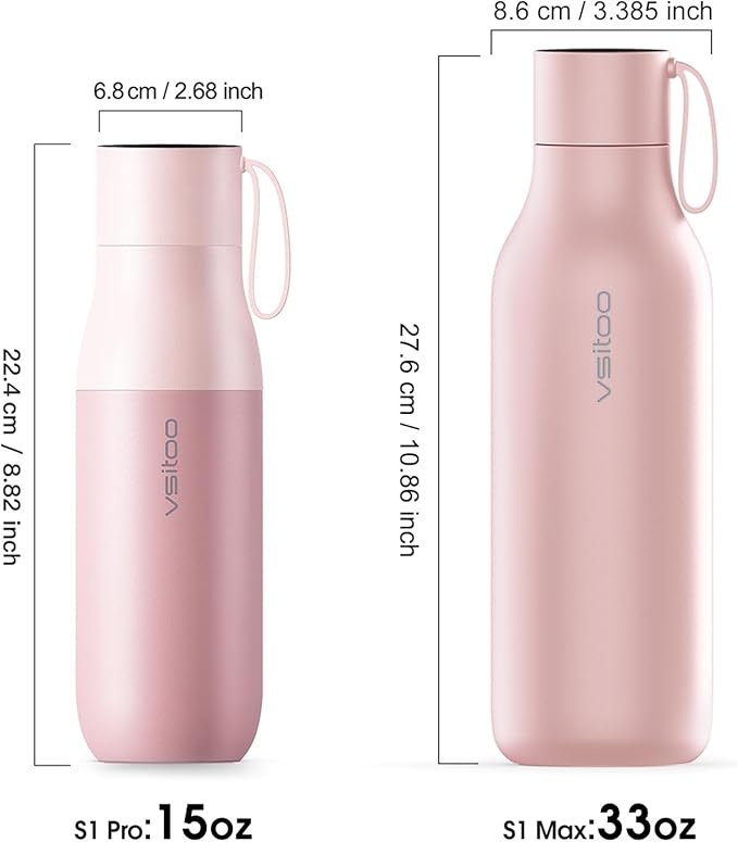 VSITOO 33oz Smart Self-Cleaning Water Bottle，Large Insulated Stainless Steel Bottle with AI Self-Clean, 30-Day Battery & Magnetic Charging for Outdoor Travel, Gym or Office, Pink