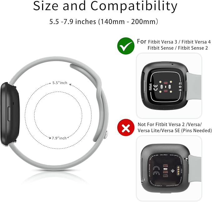 AK Silicone Bands Compatible With Fitbit Versa 4, Sense 2 - Soft Replacement Straps for Versa 3, Sense Smart Watch (Gray)