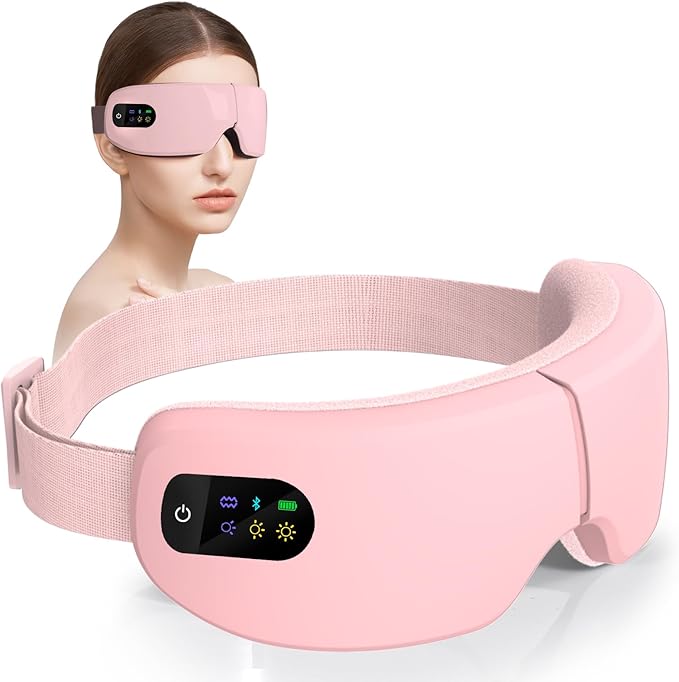 Eye Massager with Heat, 7 Heating and Vibration Modes, Eye Mask, Birthday Gifts for Women, Men, Friend, Mom and Dad, Sleep Mask for Relax, Migraine Relief, Improve Sleep, Pink
