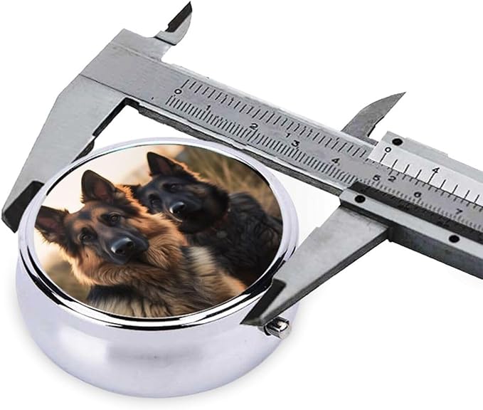 Pill Box 3 Compartment Medicine Pill Organizer Animal German Shepherd Round Pill Case for Purse & Pocket Travel Pillbox Portable Metal Medicine Vitamin Fish Oil Organizer Unique Gift