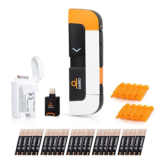 DARIO Smart Glucose Monitor Kit | Lightning Adapter (Compatible with iPhone 14 and earlier) | Test Blood Sugar Levels & Manage Diabetes, Testing Kit Includes: Glucometer with 25 Strips, 10 lancets