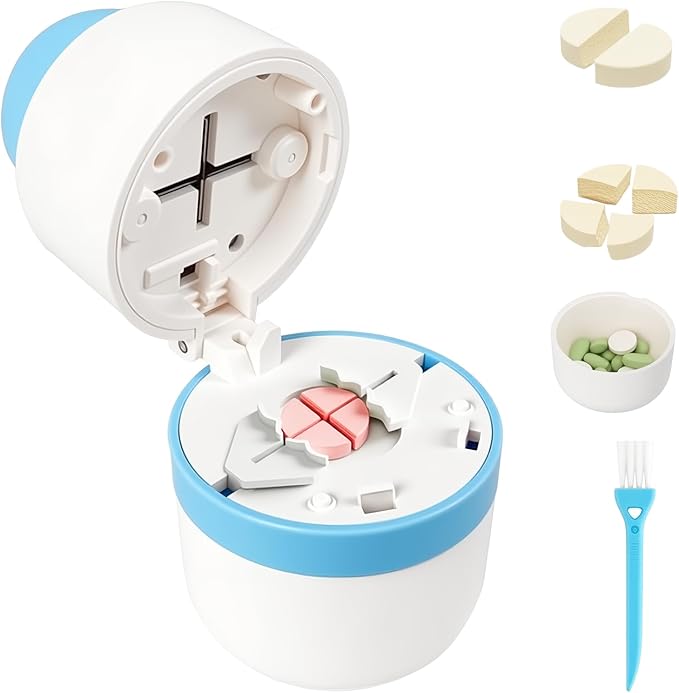 1/4 Pill Cutter with Storage Case, 4 Way Pill Splitter with Stainless Steel Blade, Precision Pills Cutter Splitter for Small and Tiny Pills