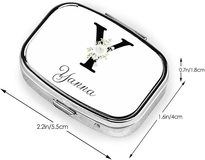 Custom Pill Box Personalized Square Small Pill Case with Mirror Add Your Photo Text Logo Name Decorative 2 Compartment Portable Metal Medicine Container Vitamin Organizer for Pocket Purse Travel (Y)