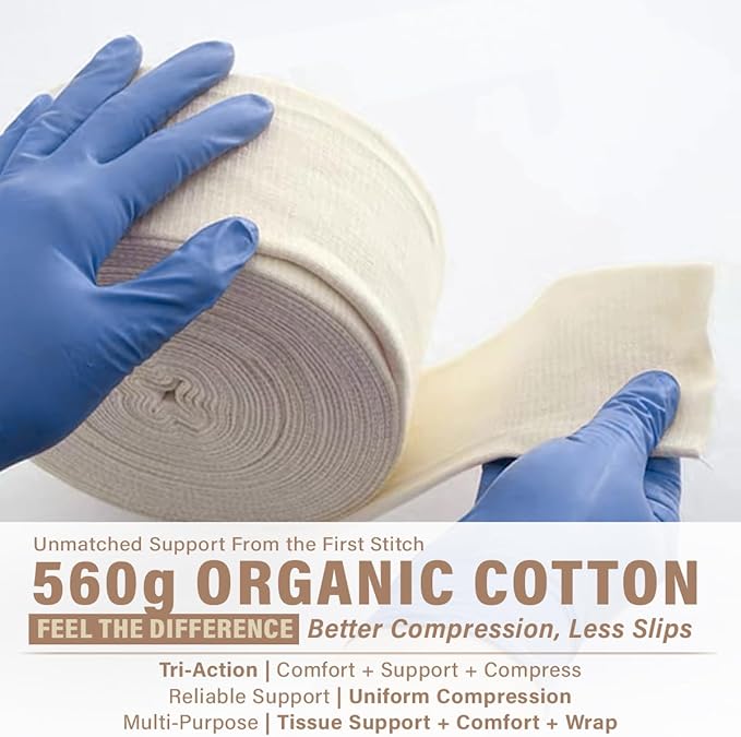 EVERLIT 560D Cotton Blend Elasticated Tubular Support Bandage | Latex-Free, Breathable Stockinette for Arm, Knees, Legs | Moderate to High Compression for Sensitive Skin (Size E | 3.5" x 11 yd)