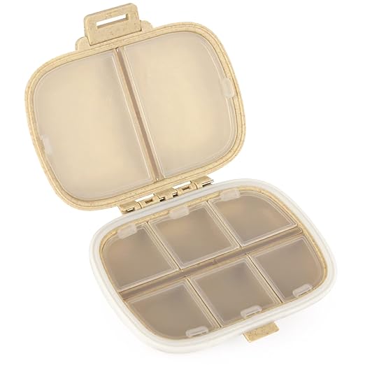 Travel Pill Organizer 8 Compartments Portable Pill Box Pill Case Small Daily Weekly Pill Organizer Container Medicine Container for Pocket (Khaki)