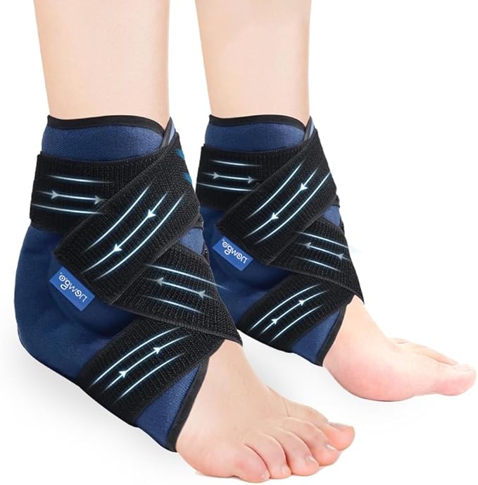 NEWGO Gel Ice Pack Wrap for Ankle & Foot - Reusable Hot and Cold Therapy Wrap for Pain Relief, Swelling, Plantar Fasciitis, Achilles Tendonitis & Sprains - Adjustable Compression Brace (1 Pair)
