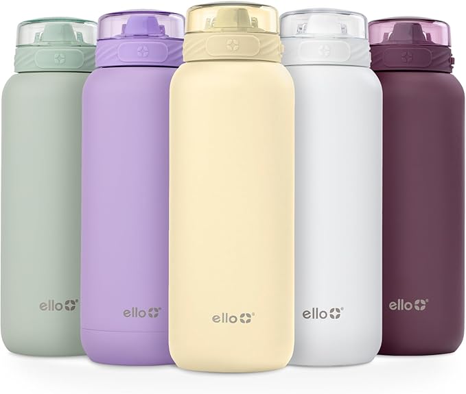 Ello Cooper 32oz Stainless Steel Water Bottle Vacuum Insulated with Straw and Carry Handle, Leak Proof Locking Lid with Soft Silicone Spout, Dishwasher Safe, Butter Yellow