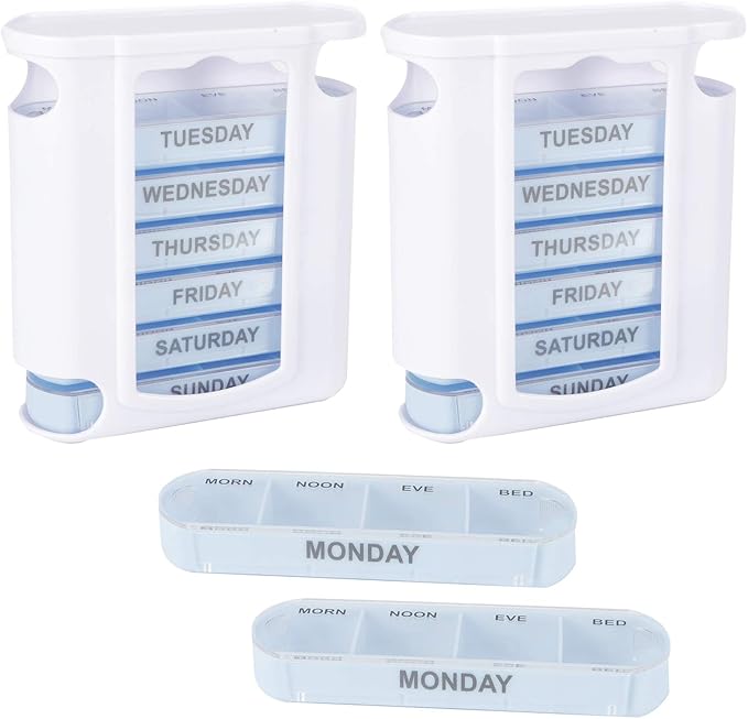 7 Day Pill Organizer 4 Times a Day Medicine Organizer Morning Noon Night Daily Pill Dispenser Stackable Weekly Pill Organizer for Home Travel