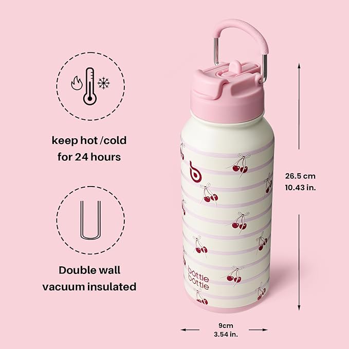 BOTTLE BOTTLE 32oz Insulated Water Bottle Stainless Steel Sport Water Bottle with Straw Dual-use Lid Design for Gym with Pill Box