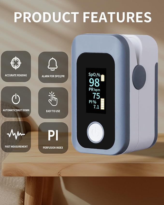 Pulse Oximeter Oxygen Monitor Fingertip Blood Oxygen Monitor Pulse Ox with OLED Display for SpO2,Heart Rate,PI