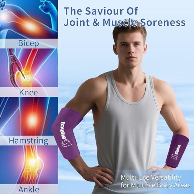 Pack of 1,Elbow Gel Ice Packs Freeze Sleeve for Injury Hot & Cold Compression,360° Coverage Ice Knee Sleeve Cold Wrap for Sprains, Arthritis, Elbow Pain, Tendonitis(Dark Purple, S)