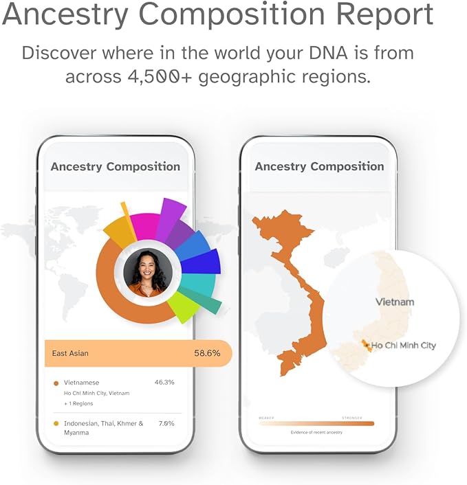 23andMe Ancestry Service - DNA Test Kit, Personalized Genetic Legacy, 4,500+ Geographic Regions, Ancestry Test, Family Tree, DNA Relative Finder, Origins, Ethnicities, Traits