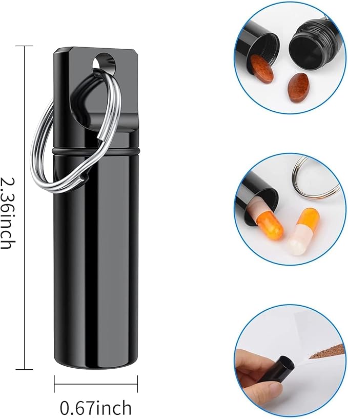 Small Pocket Pill Box Keychain, Aluminium Alloy Portable Mini Pill Organizer Case Container for Purse, Waterproof Metal Pill Holder Medicine Bottle for Outdoor Camping Travel (Purple)