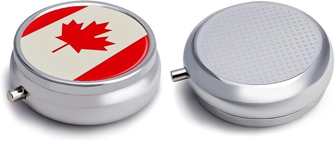 Retro Canada Flag Pattern Pill Box Travel Pill Case for Purse Pocket Weekly Medicine Organizer with Mirror 3 Compartment Round Medicine Case Portable PillcaseHolder for Daily