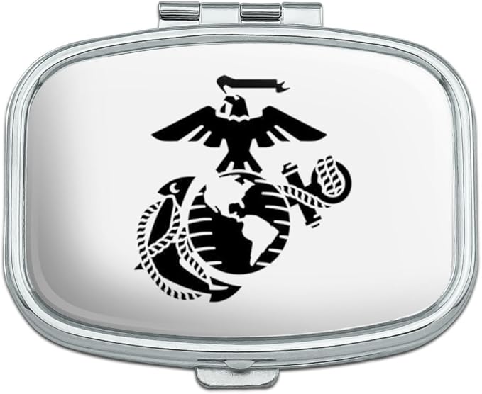 Marine Corps USMC Black on White Eagle Globe Anchor Officially Licensed Rectangle Pill Case Trinket Gift Box