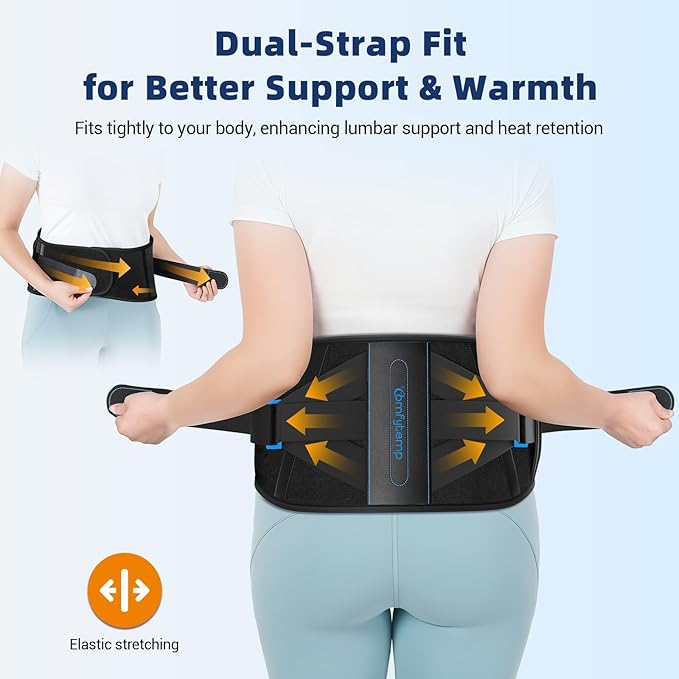 Comfytemp Cordless Heating Pad with Back Brace for Lower Back, FSA Eligible HSA Portable Wireless Wearable Heated Waist Belt, Rechargeable Lumbar Support Birthday Gift, 3 Heat 3 Timer, 52"(No Massage)
