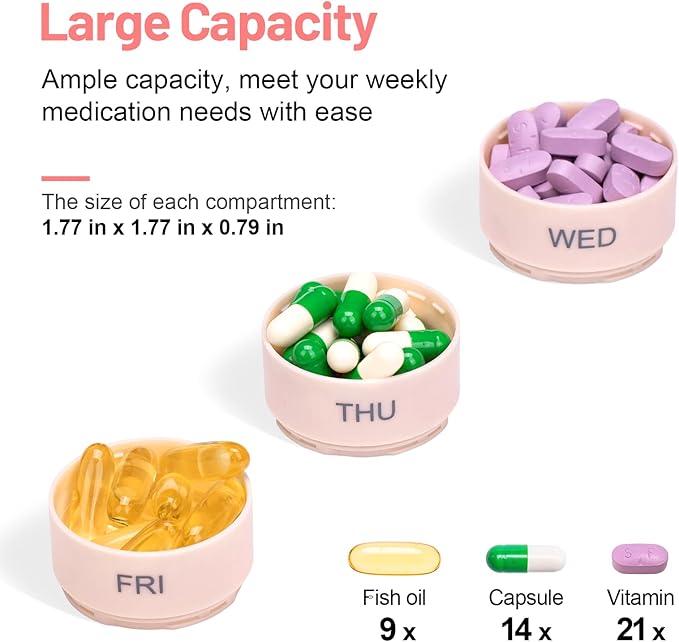 7 Day Pill Organizer, Travel Pill Box with Effortless Opening Design, Zoksi Weekly BPA Free Medicine Organizer with Large Container, Portable Waterproof Case for Vitamin, Fish Oil, Supplement