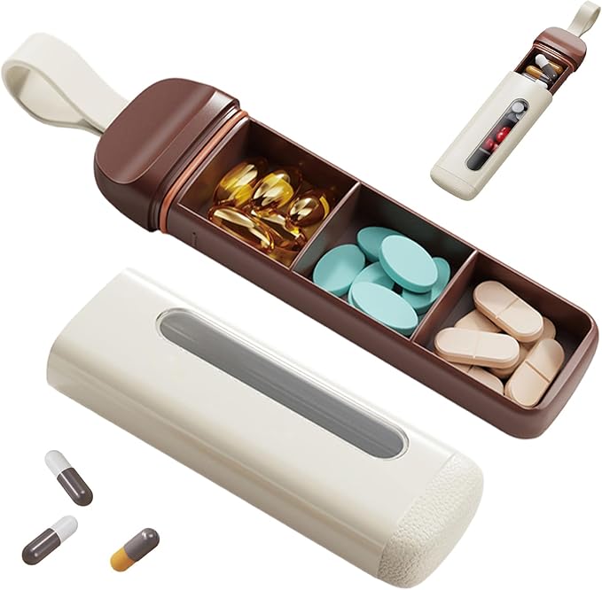 Mini Travel Pill Case 3 Compartment, Airtight Food Grade ABS Pill Organizer, Portable Daily Pill Box for Morning Noon Evening Medication Storage (White)