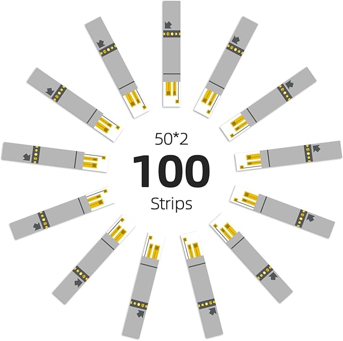 Metene AGM-513S Test Strips for Diabetes, 100 Count Blood Glucose Test Strips, Use with Metene AGM-513S Blood Glucose Monitoring System Only (No Monitor)
