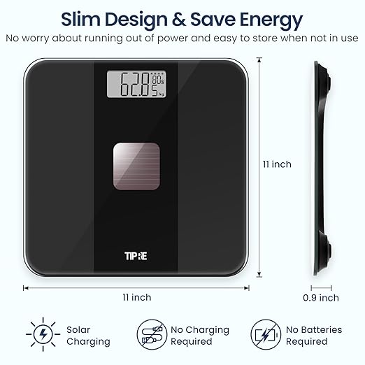 Solar Powered Weight Scale with Endless Power, Scale for Body Weight, Electronic Bathroom Scale for Weight Loss, Digital Weighing Scale with 0.1lb Accuracy No Battery Required, 400lb/180kg