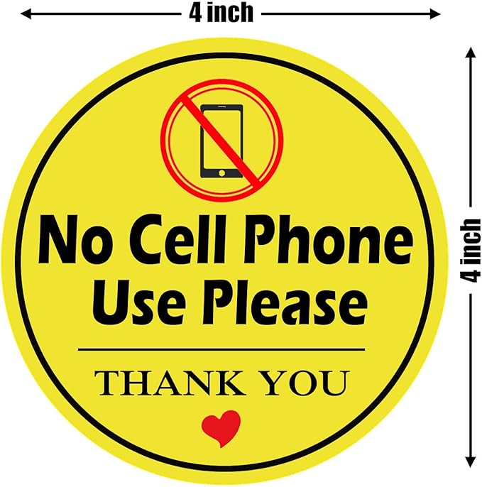 Please No Cell Phone Use Sticker Signs, 4 inches Self Adhesive No Cell Phone Use Warning Labels (15 Pack）