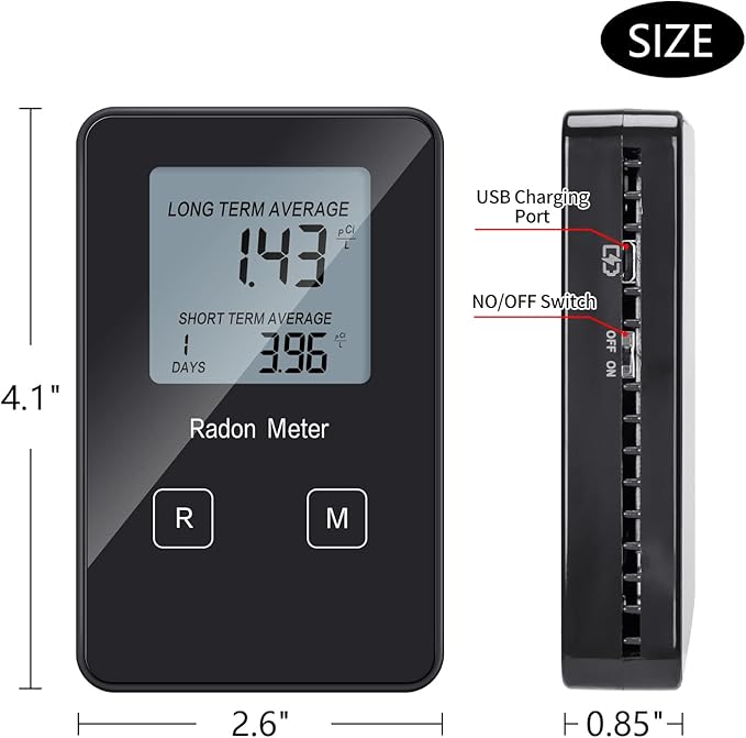 Home Radon Detector, Portable Radon Tester, Long and Short Term Monitor, Powered by Rechargeable Battery, Monitor Your Home Radon Level, Prevent Radon Exceed