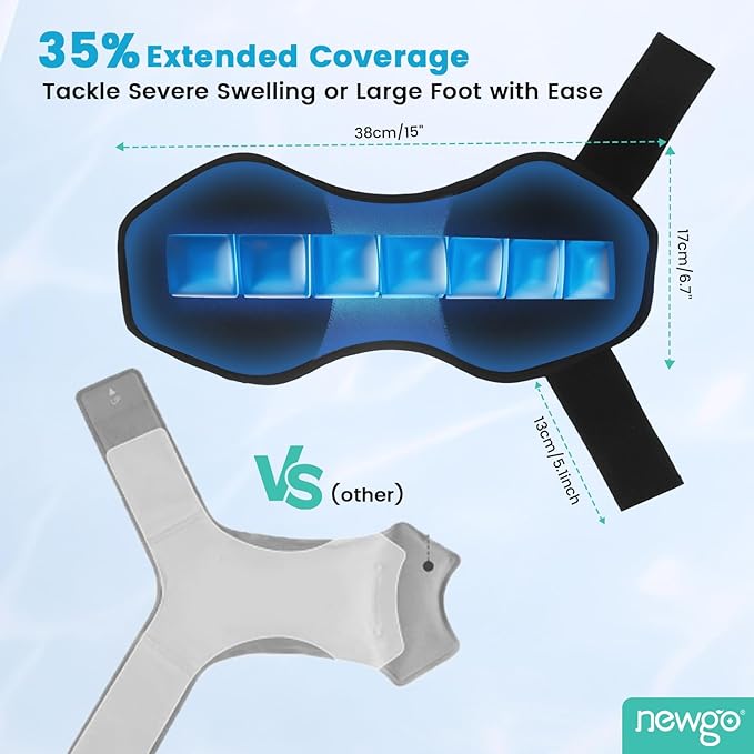 NEWGO Ankle Ice Pack Wrap Upgraded Gel Ice Pack for Ankle Pain Relief with 2 Hours Long Lasting Cold Retention for Athletes, Chronic Pain Sufferers, Flexible Fit, Leakproof & Reusable