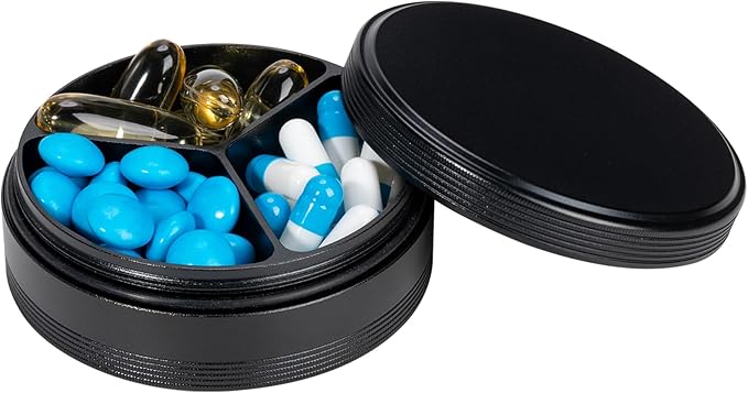 Metal Pill Case 3 Compartment - Waterproof Pocket Purse Pill Box Aluminium Travel Pill Container Medicine Organizer Portable Daily Pill Holder for Vitamins Medication Fish Oils