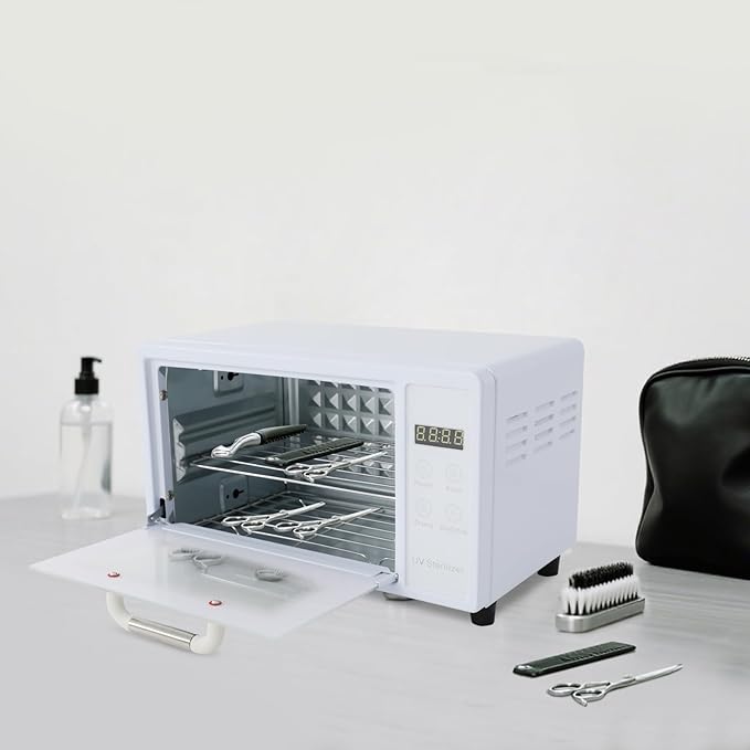 Sterilizer for Nail Tools, 10L Multifunctional Nail Tool Cleaning Machine, Nail Tool Sterilizer with 167℉ Hot Air, Adjustable Tiers, LED Display, For Hair, Salon, Spa, Nail, Salon (White)