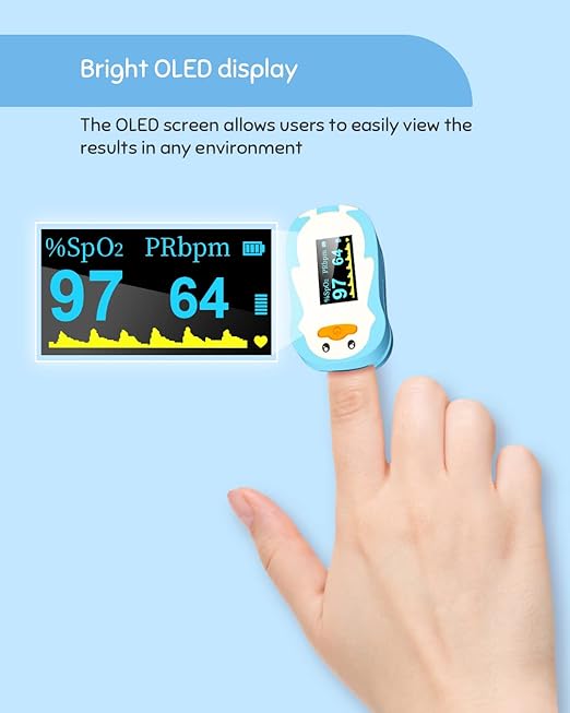 Vibeat Pulse Oximeter Fingertip, Small Size Blood Oxygen Meter with Smart Reminder for Home Use, O2 monitor with Batteries & Lanyard, Blue