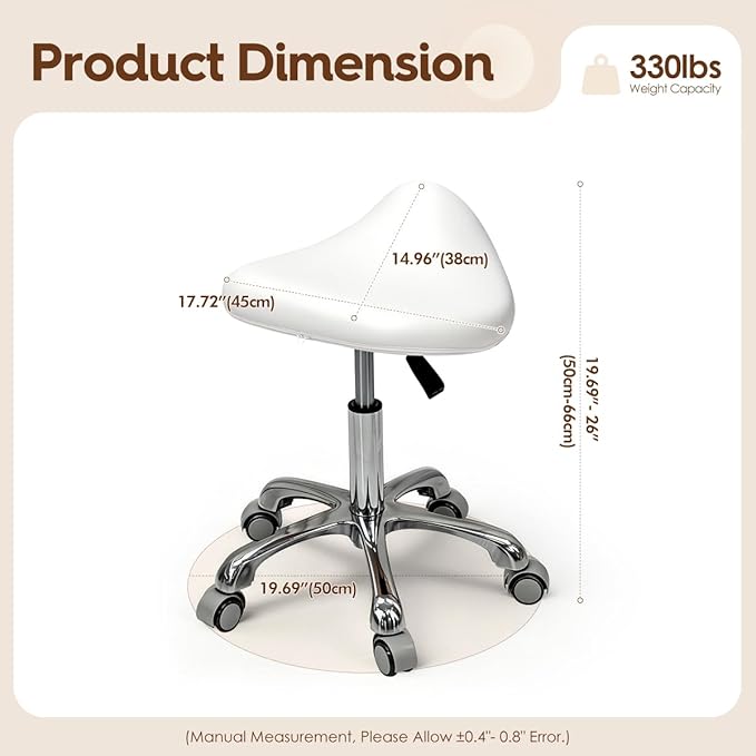 Saddle Stool Rolling Chair for Medical Massage Salon Kitchen Spa Drafting,Adjustable Hydraulic Stool with Wheels (White, Without Backrest)