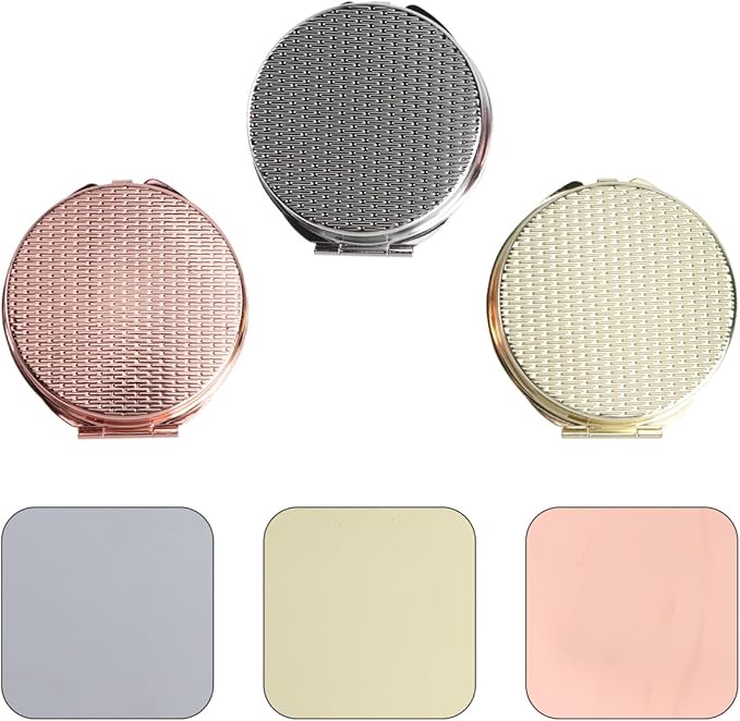 FRCOLOR Portable Round Pill Organizer with Mirror 3 Compartments Airtight Moisture Resistant Compact Medicine Storage Case for Travel and Daily Use
