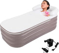Inflatable Bathtub Adults, Portable Ice Bath Tub for Athletes, Outdoor & Indoor Freestanding Foldable Bathtub with Electric Air Pump and Cup Holder (Brown)