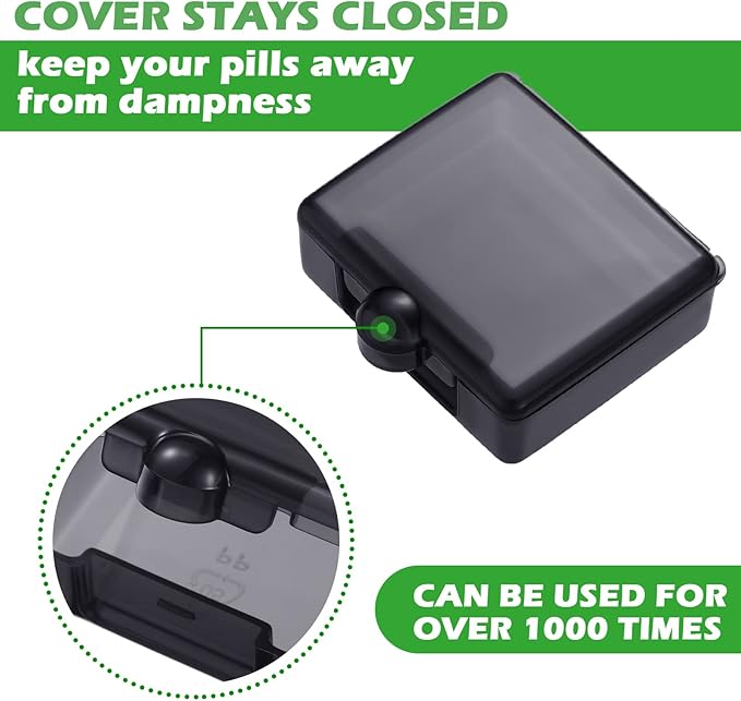 6 Packs Pocket Tiny Pill Case Single Daily Small Pill Container Travel Medicine Holder Cute Portable Personal Medicine Dispensers Organizers for Purse Pills Vitamin Supplements(Black)
