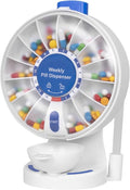 JULOS 14 Days Pill Organizer with Wall-Mounted or Standing Use for Elderly, Daily Large Pill Box with Easy Press Button, Pill Organizer for Medicine, Vitamin or Supplements, Blue