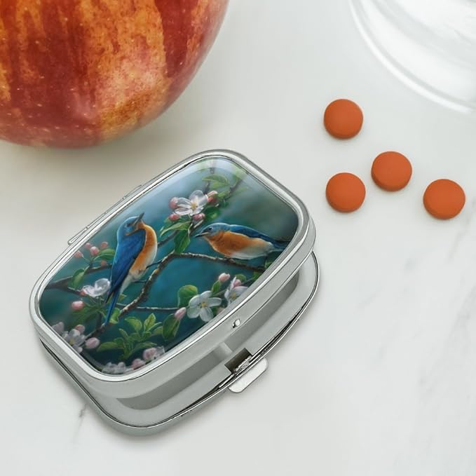 GRAPHICS & MORE Eastern Bluebirds Blue Birds Thrush Rectangle Dual-Compartment Pill Case Trinket Gift Box