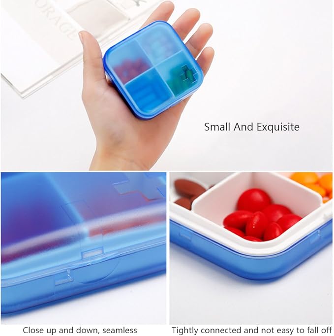 Portable Pill Organizer - Slim Pill Box for Purse or Travel, Compact Pill Case (4 Compartment, Pink)