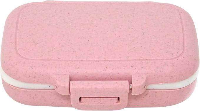 Honbay Vitamin Organizer Box Portable Travel Pill Case Healthy Eco-Friendly Wheat Straw Small Pill Box (Cherry Pink)