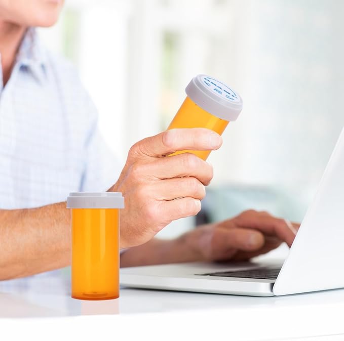 Plastic Empty Pill Bottles with Double Sided Use (Child Resistant & Easy Open) Caps - Medicine Container Pill Case Dispenser Organizers (40 Dram, 12pcs)