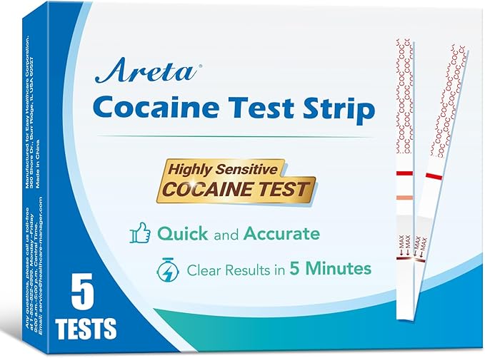 Areta Cocaine Test Strips: Instant Urine Drug Test for Cocaine 5 Pack, OTC Use, COC Coke Crack Home Detection Kit, 300 ng/mL Cutoff, Result in 5 Min -#ASCOC-114
